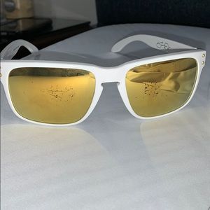 Gold & White Oakley sunglasses in fair condition